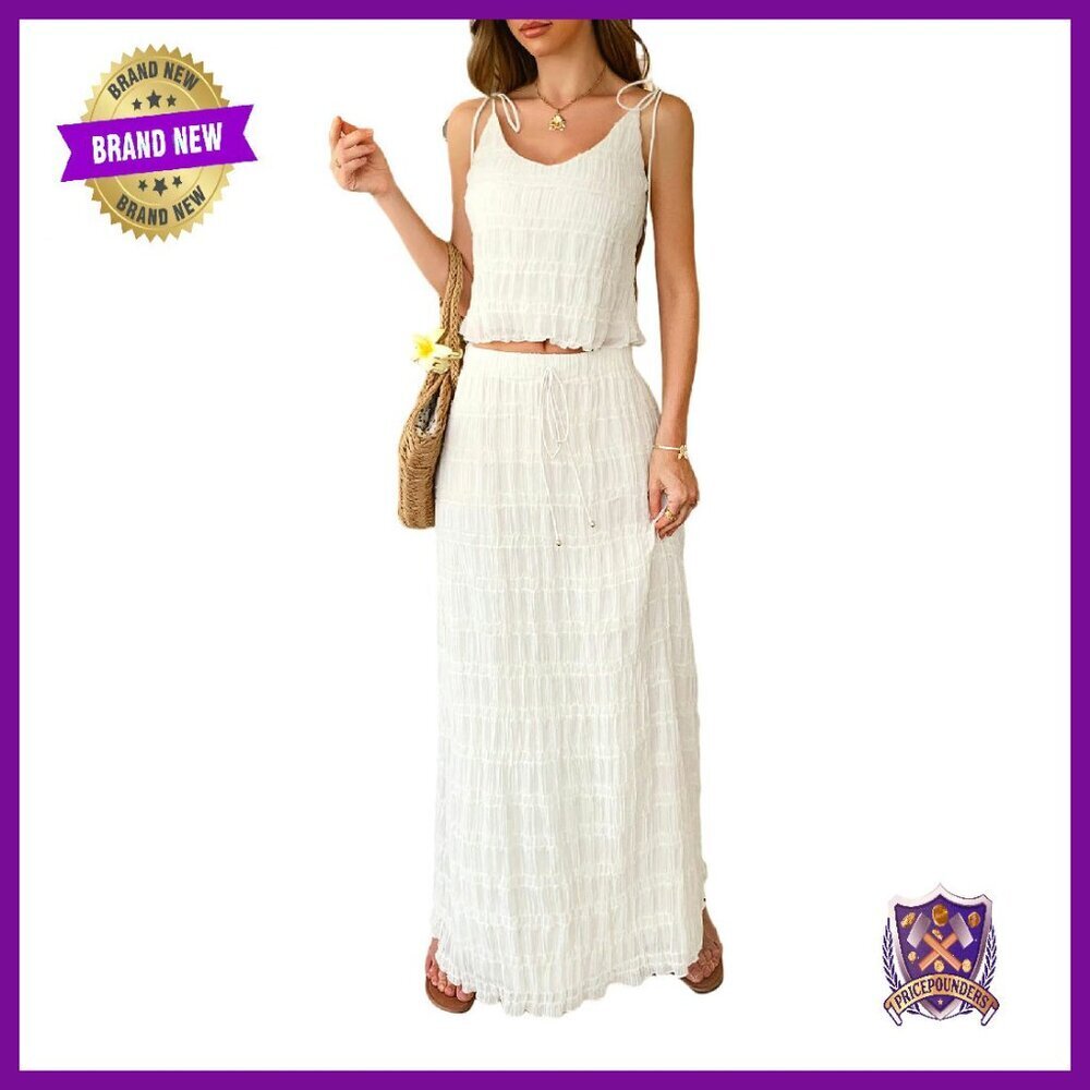 Maxi Skirt Set with Tie Strap Cami Top, Polyester, Summer Outfit